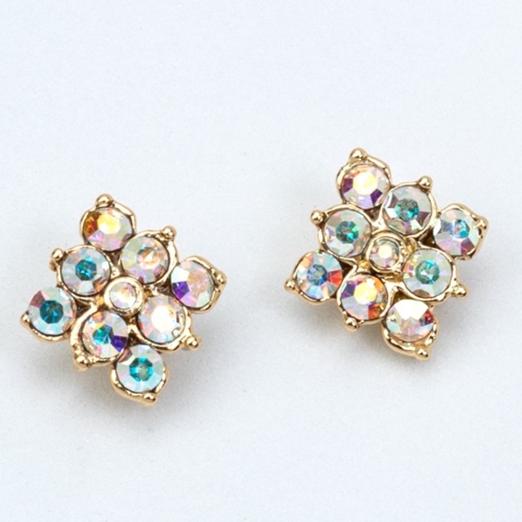 Aurora Borealis Swarovski Crystal Floral Stud Earrings - Picture 1 of 3